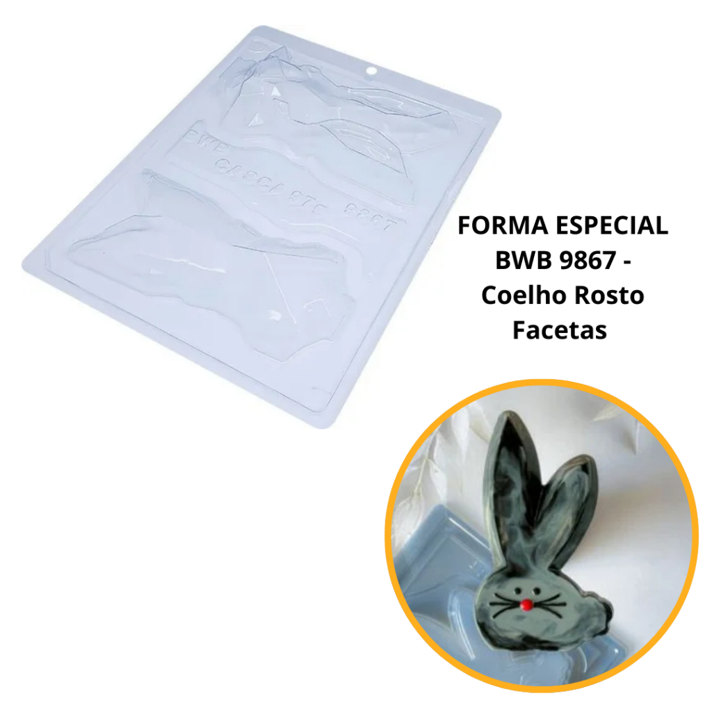 1~4 Forma BWB Com Silicone (3 partes)Para Chocolate Cód.9867 -Coelho Rosto Facetas 200g. Páscoa off (CHOCO) em Oferta na Shopee