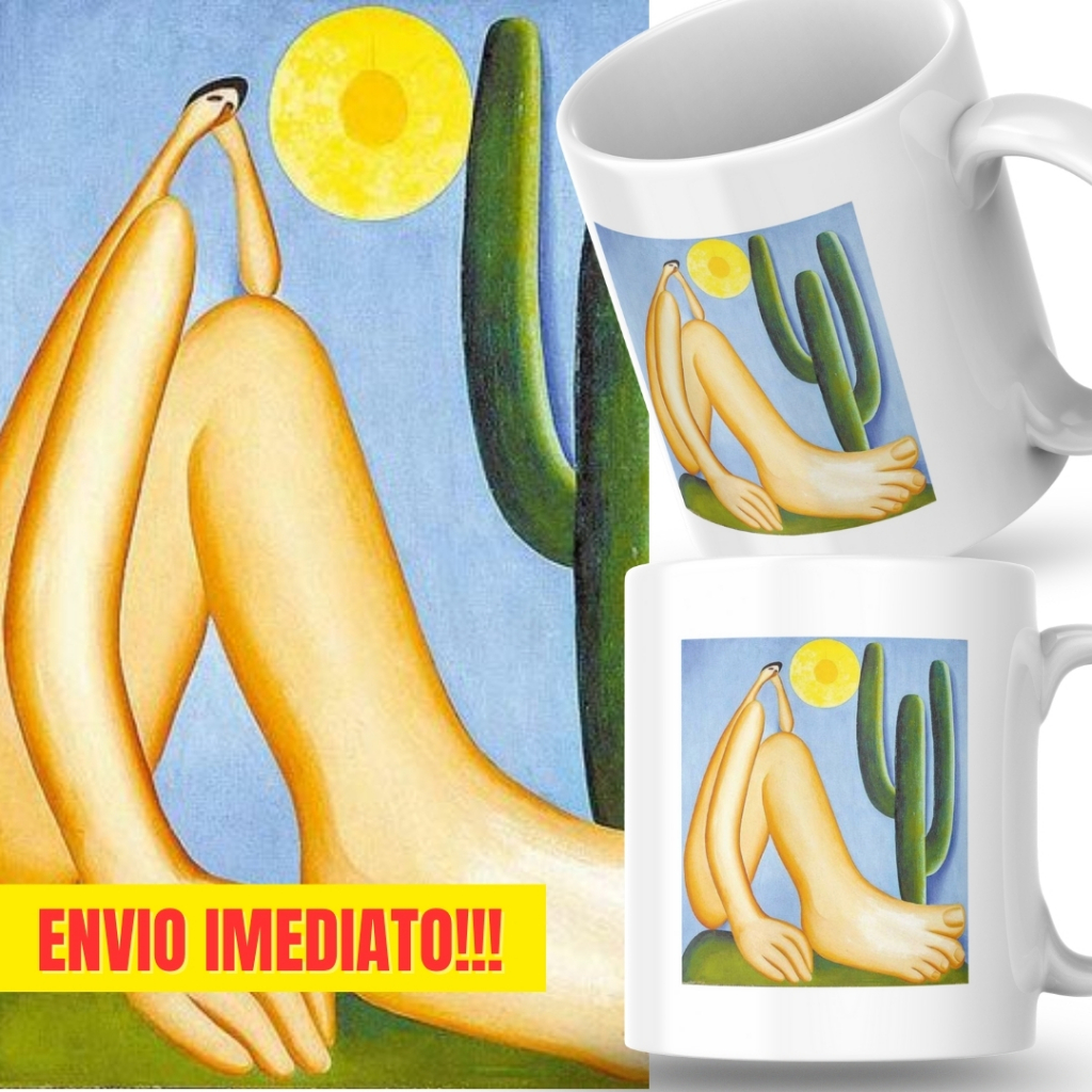 Caneca Xicara Porcelana 325ml Abaporu Pintura Arte Quadro Personalizada Presente Decoração Casa