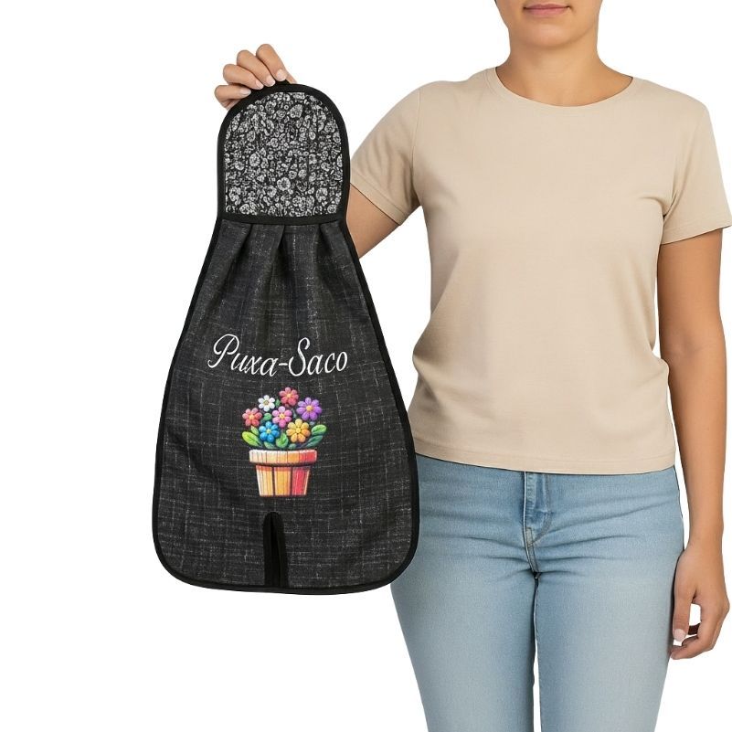 Puxa Saco GRANDE Dispenser de Sacolinhas Plasticas Preto com Bordado - Envio Rápido em Oferta na Shopee