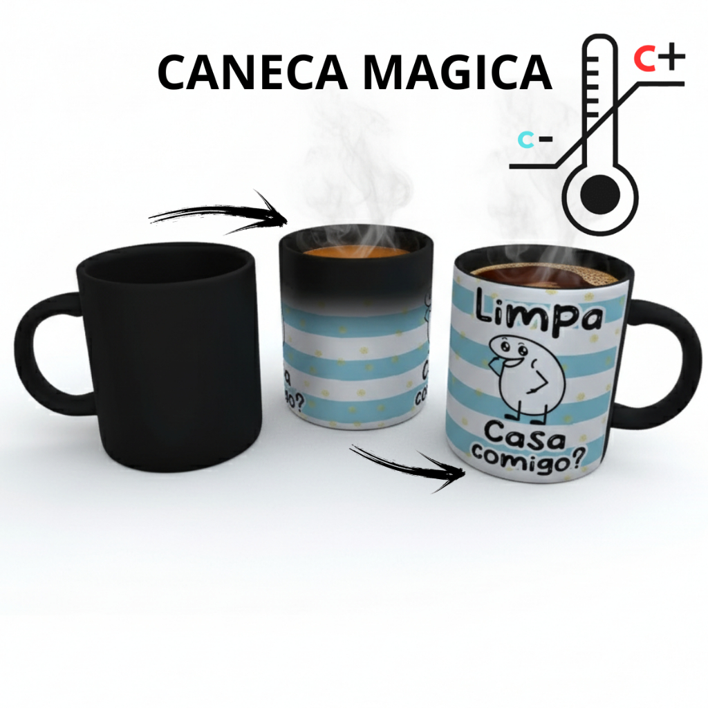 Caneca Mágica Limpa a Casa Comigo 325ml Cerâmica Personalizada Sublimação