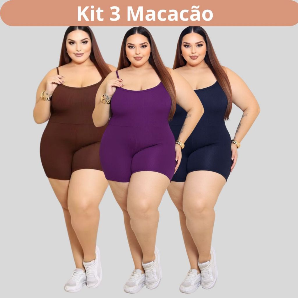 Kit 3 Macaquinho Macacão Plus Size Curve Fitness Slim Feminino Academia Yoga Corrida Pilates Confortável P055 em Oferta na Shopee