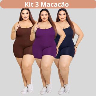 Kit 3 Macaquinho Macacão Plus Size Curve Fitness Slim Feminino Academia Yoga Corrida Pilates Confortável P055 em Oferta na Shopee