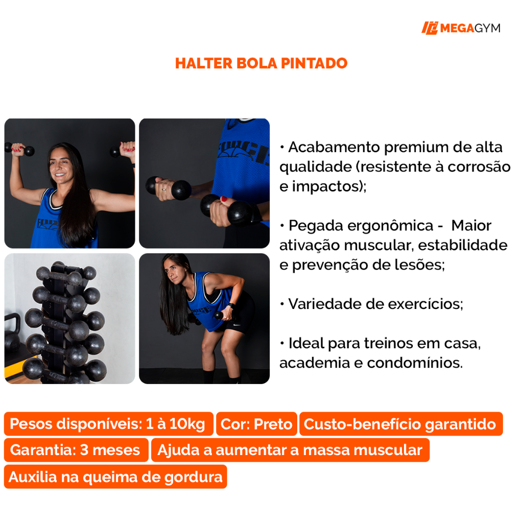 Halter Bola Pintado 10kg Treino Musculação Peso Livre Funcional Academia