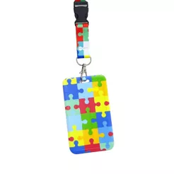 Porta Crachá Azul + Cordão Quebra Cabeça P/ Autista/Autismo