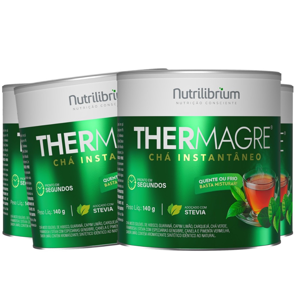 Kit 4x Thermagre Chá Instantâneo Solúvel 140g Nutrilibrium em Oferta na Shopee