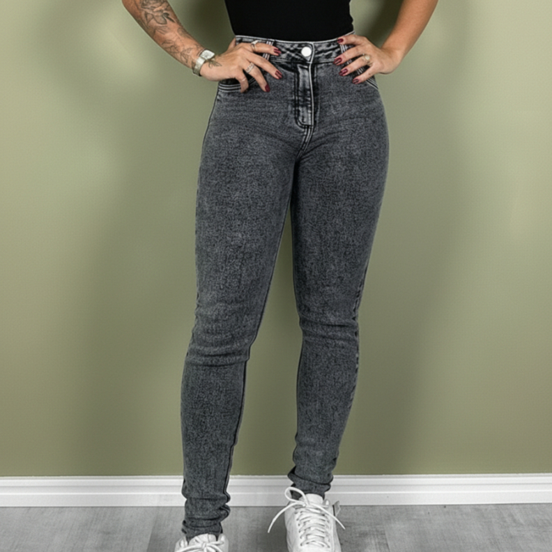 Calça Jeans Preta Cinza Feminina Skinny Cintura Alta com Lycra Levanta Bumbum em Oferta na Shopee