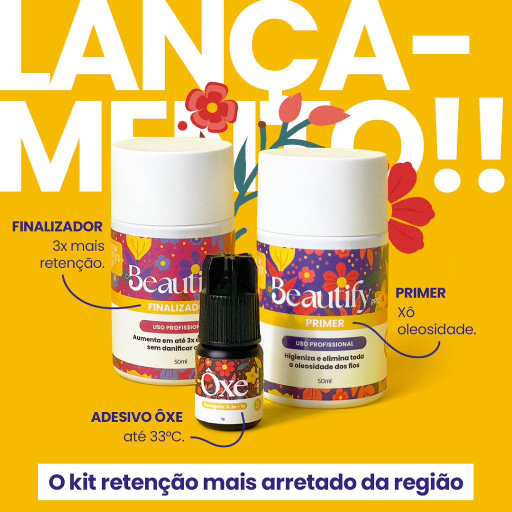 Kit retenção OXÊ BEAUTIFY primer, finalizador e cola adesiva de cílios