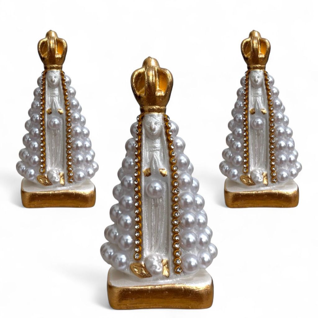 Kit Com 10 Nossa Senhora Aparecida, Perola Branca, Com Detalhes Dourado Para Decoração. em Oferta na Shopee