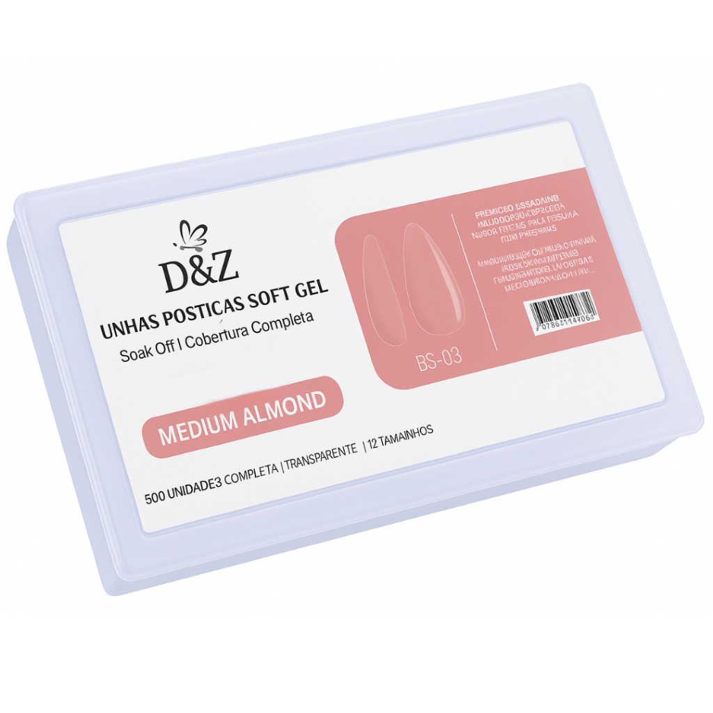 Unhas Postiças Soft Gel Almond Transparente Média D&Z – 500 Peças em 12 Tamanhos em Oferta na Shopee