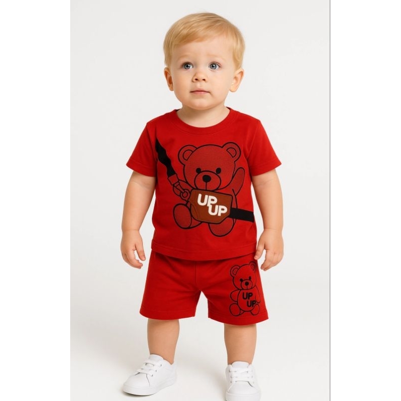conjunto camiseta e short  verão menino estampado ursinho  vai deixar seu bebê no estilo.