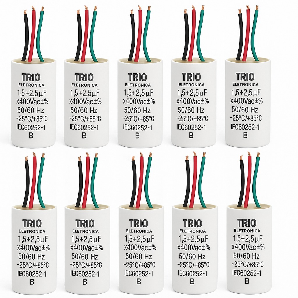 Kit 10 Capacitor Ventilador Teto 1,5+2,5 400 3 fios 220V (K-13-52) em Oferta na Shopee
