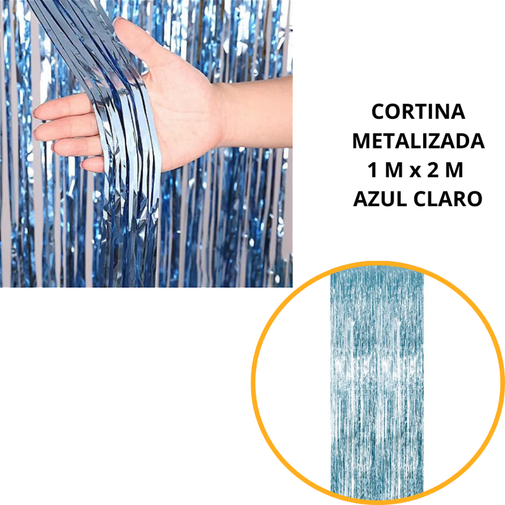 KIT 1~5 Cortina Metalizado para Festa 1mx2m painel decoração fita metalizada azul claro 30% OFF em Oferta na Shopee