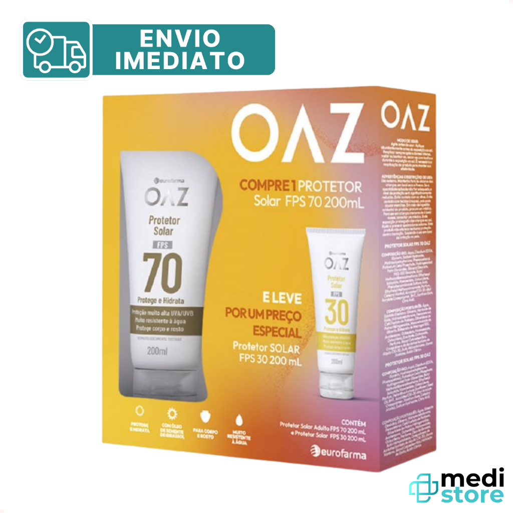 Kit Protetor Solar Oaz Fps 70 200 mL + Fps 30 200 mL Protege e Hidrata - Envio Imediato em Oferta na Shopee