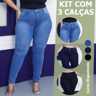 Kit 3 Calças Jeans Plus Size Skinny Feminina Cintura Alta Modelador Corte Justo Confortável Casual em Oferta na Shopee
