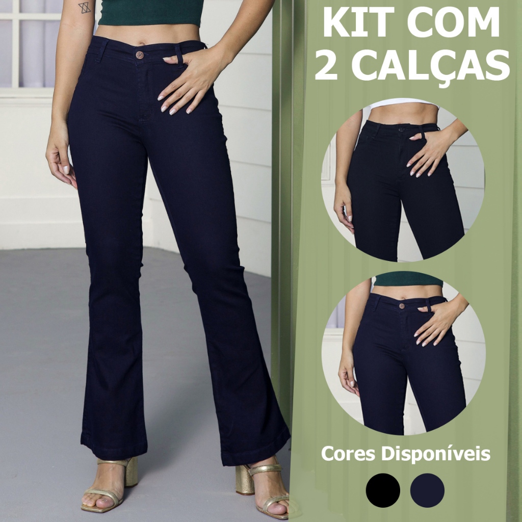 Calça Flare Jeans Moda Feminina Cintura Alta Elastano Perna Larga Casual em Oferta na Shopee