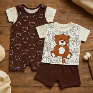 Macacão para bebê menino Bear Marrom Ursinho Kit Macacão e Camiseta ou Conjunto em Oferta na Shopee