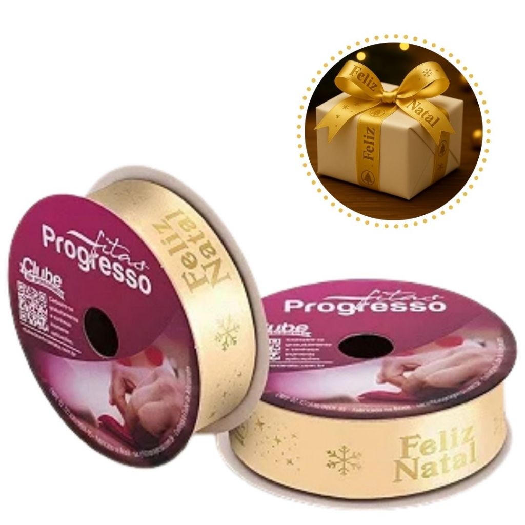 1~5 ROLO DE 10 METROS DE FITA CETIM 22 MM FELIZ NATAL COR 1080 - FITAS PROGRESSO(CHOCO)