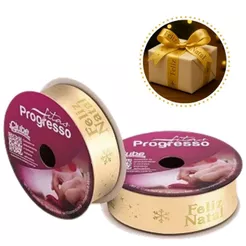 1~5 ROLO DE 10 METROS DE FITA CETIM 22 MM FELIZ NATAL COR 1080 - FITAS PROGRESSO(CHOCO)