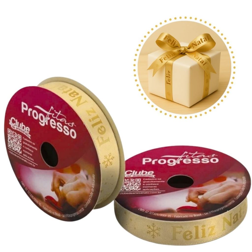 1~5 ROLO DE 10 METROS DE FITA CETIM 15 MM FELIZ NATAL COR 506 - FITAS PROGRESSO(CHOCO)