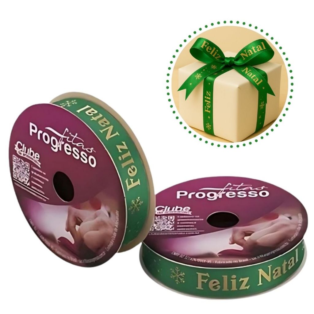 1~5 ROLO DE 10 METROS DE FITA CETIM 15 MM FELIZ NATAL COR 507 - FITAS PROGRESSO(CHOCO)