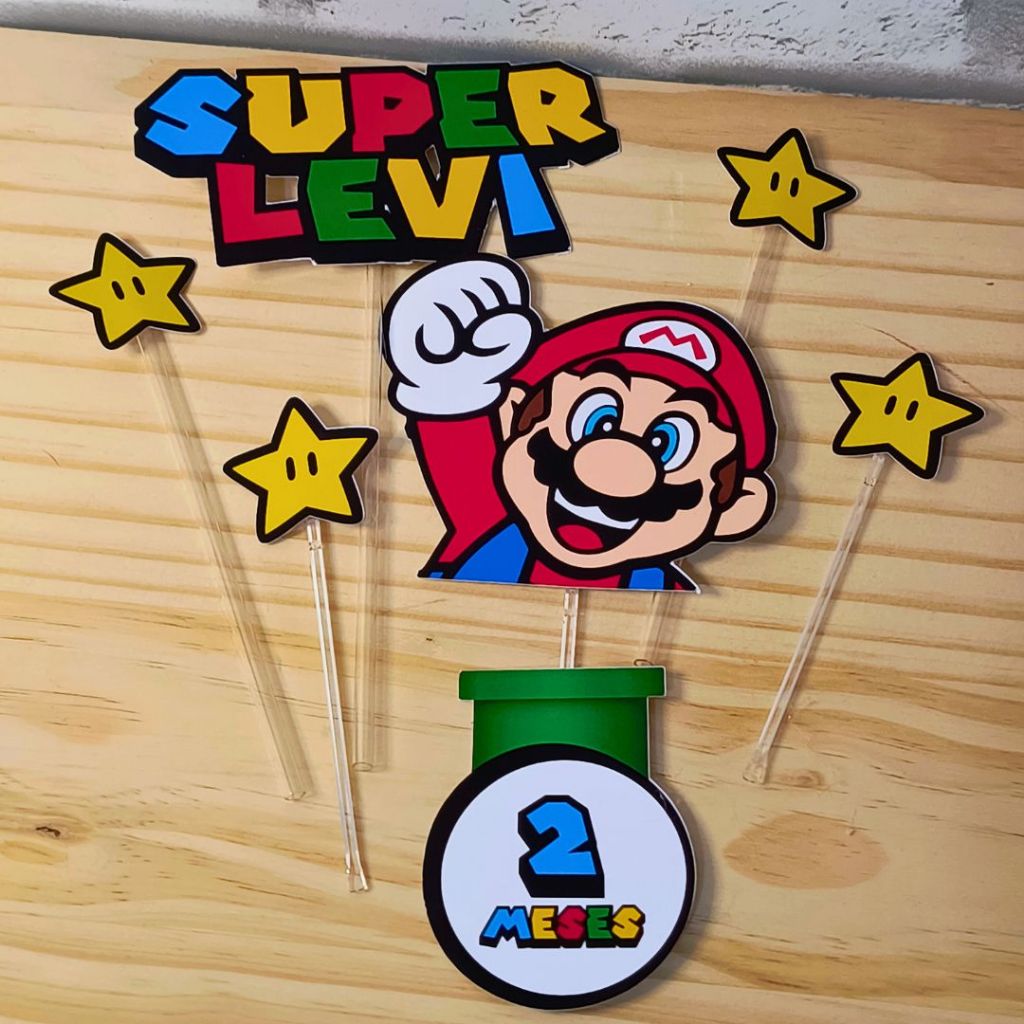 Topo de Bolo Personalizado Super Mario - Topper Mario Bross - Decoração Bolo - Festa - Aniversario