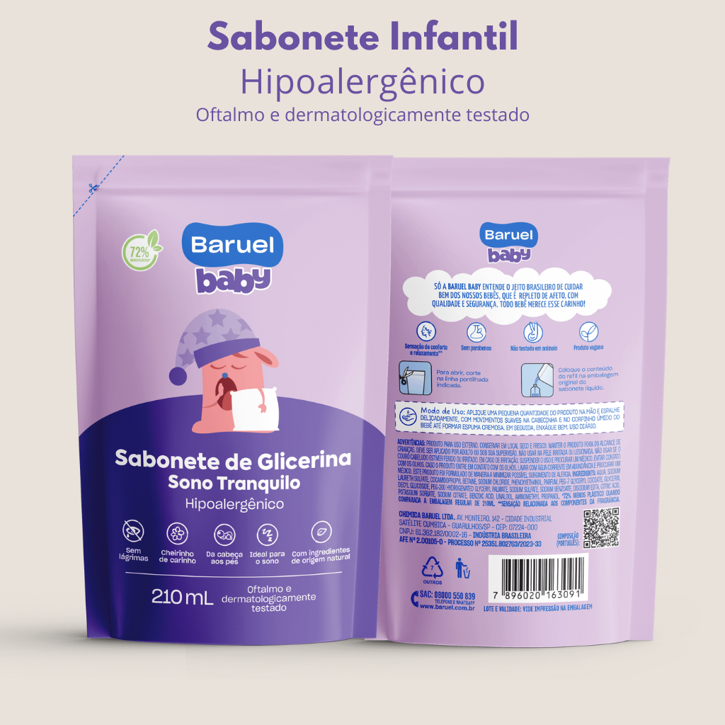 Sabonete Liquido Infantil Hipoalergênico Refil Baby Baruel Sono Tranquilo