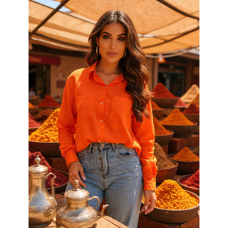Camisa Feminina Manga Longa Com Botão Bolso Lançamento Da Moda Secretária Uniforme Escritório