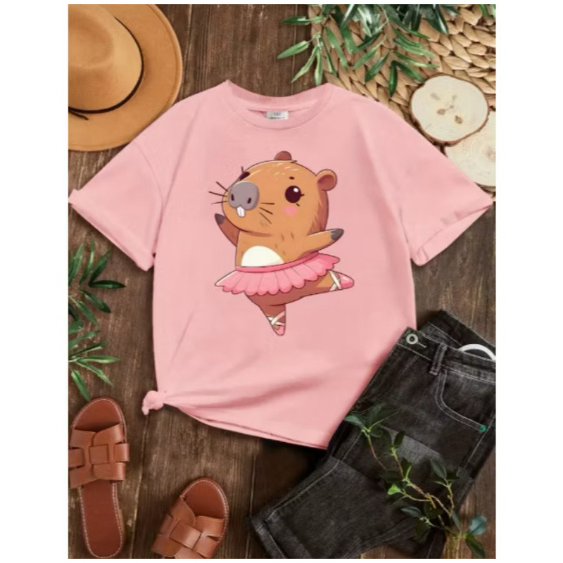 Camiseta Infantil Feminina Capivara Bailarina Fofa – 100% Algodão Premium – Confortável e Estampada