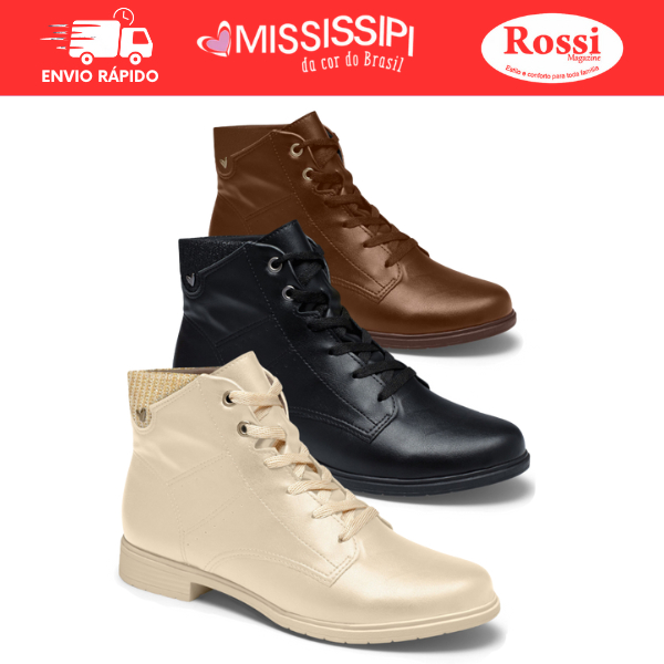 Bota Feminina Cano Curto Mississipi Coturno Confortável MI834