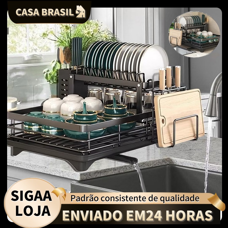Escorredor de Louças Rack Aço Carbono Organizador Preto