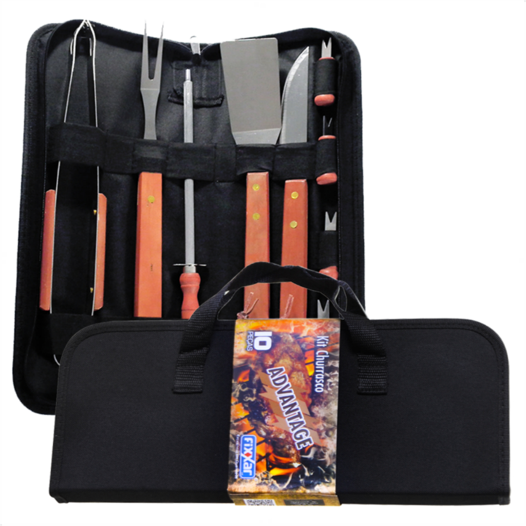Conjunto Churrasco Faqueiro Aço Inox Faca De Carne Garfo Chaira Kit Churrasqueiro Profissional