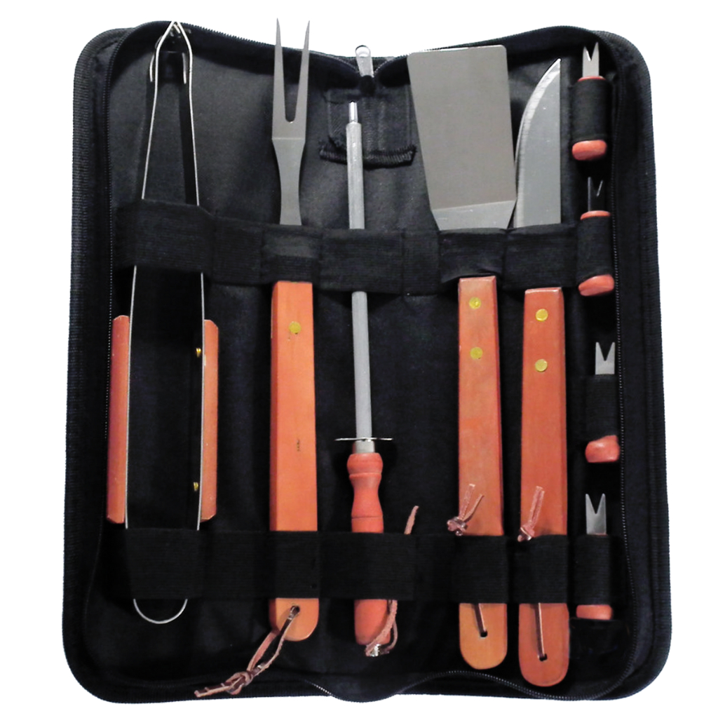 Kit Completo Para Churrasco Profissional Em Aço Inox Faca Carne Garfo Chaira Conjunto Churrasqueiro
