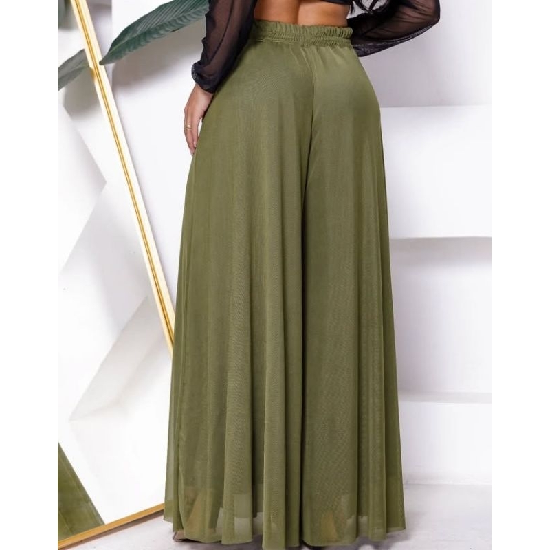 Calça feminina pantalona tule forrada poá e lisa e estampada — imagem 2 de 2