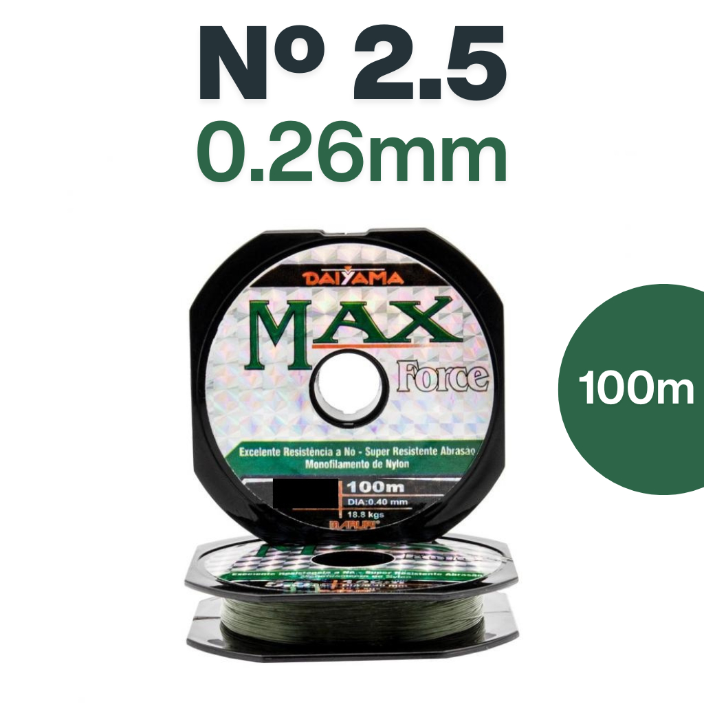 Linha de Pesca Max Force Nº2.5 0.26mm 100mMonofilamento Maruri Nylon Super Resistente Pescaria