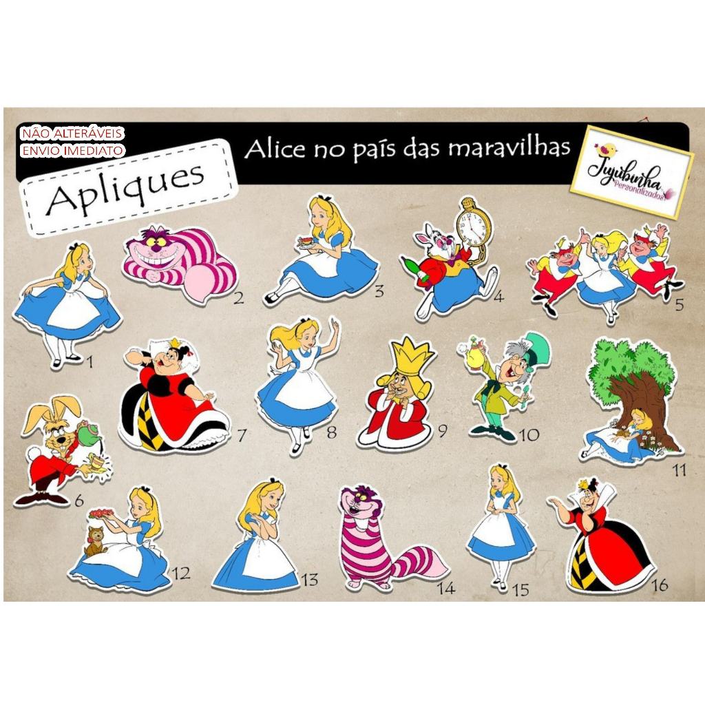 APLIQUES RECORTADOS - ALICE NO PAÍS DAS MARAVILHAS - TAG, LEMBRANCINHA, ANIVERSÁRIOS, ENVIO IMEDIATO