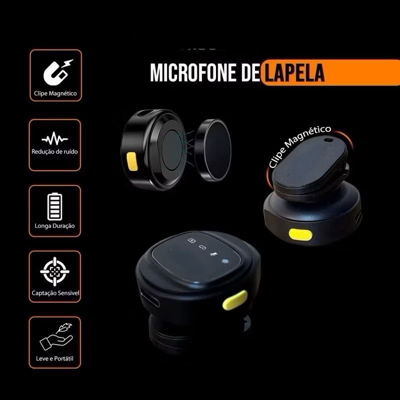 Microfone de Lapela sem Fio Magnetico Minimen-Lightning OU Tipo C