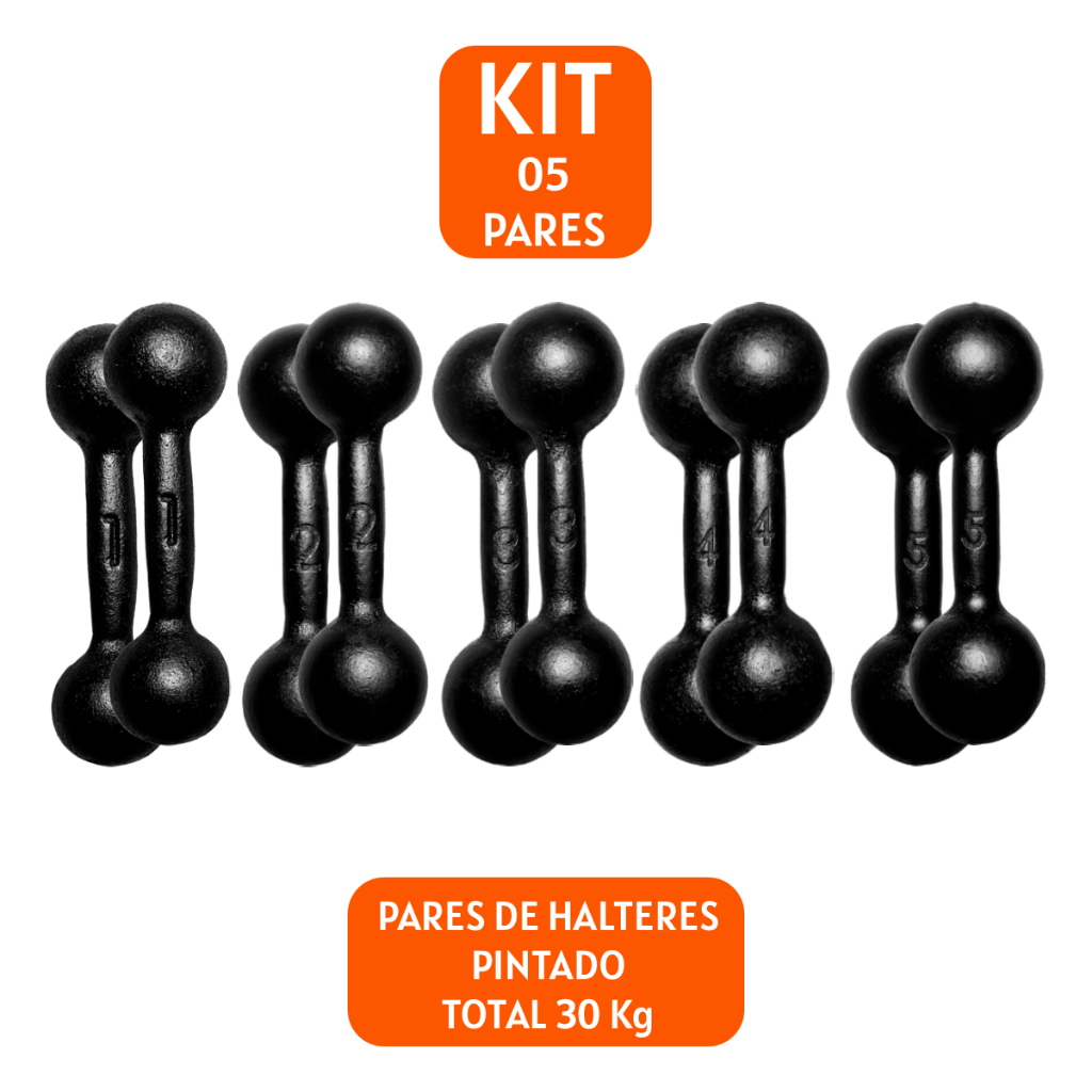 Kit Pares De Halter Bola Pintado 1 a 5kg Treino Musculação Peso Livre Funcional Academia
