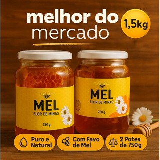 Kit 2 Mel Flor de Minas com Favo De Abelha Silvestre Natural remédio Doce em Oferta na Shopee