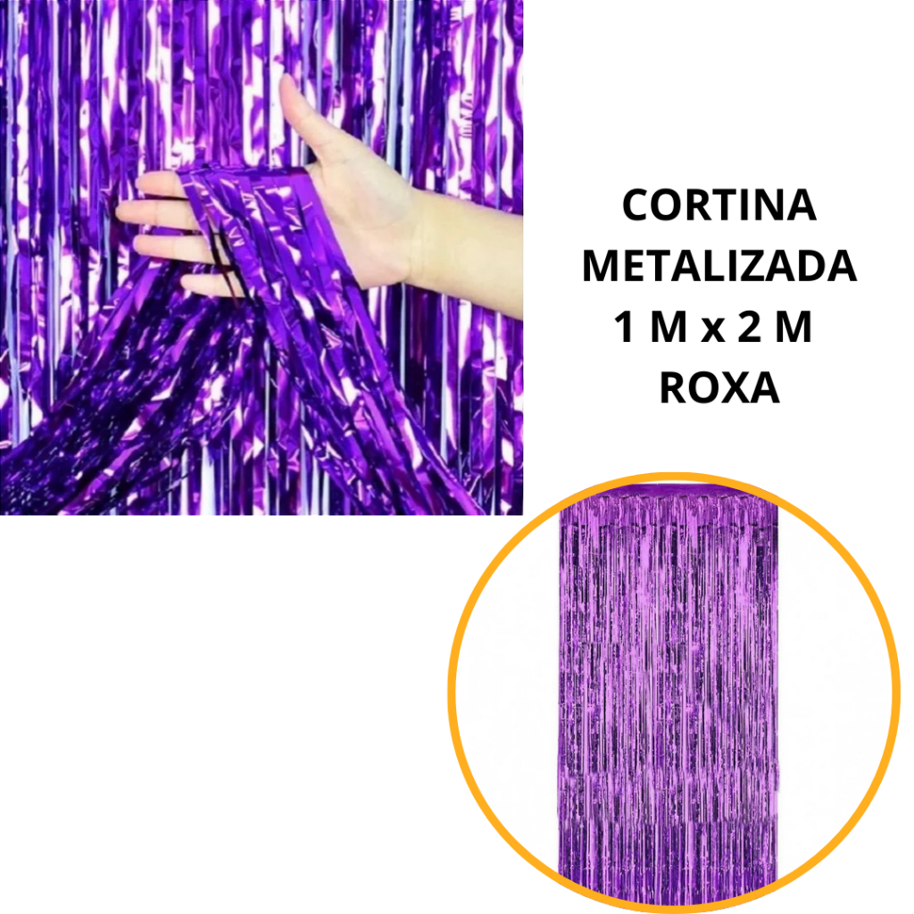 KIT 1~5 Cortina Metalizado para Festa 1mx2m painel decoração fita metalizada roxa 30%OFF em Oferta na Shopee