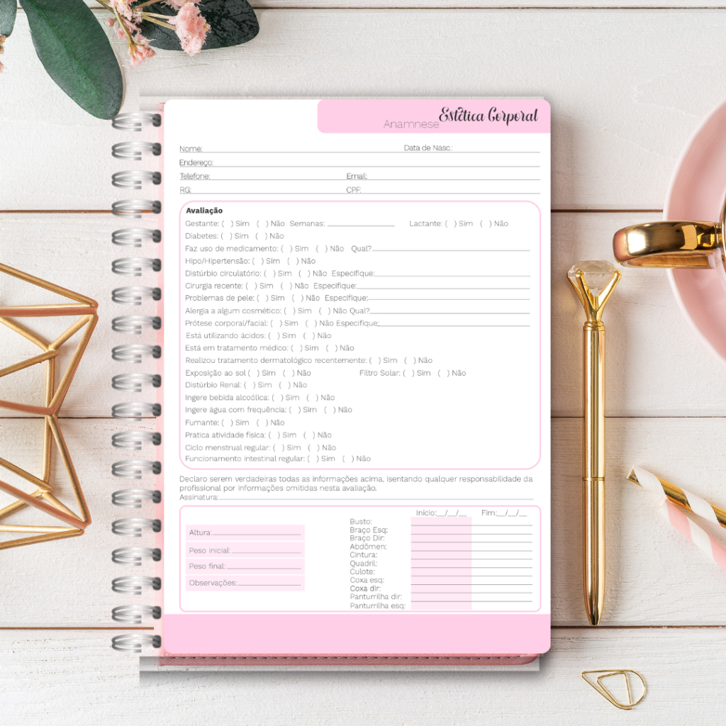 Ficha de Anamnese Estetica Corporal / Massagem/Drenagem/Esteticista / 200 paginas em Oferta na Shopee