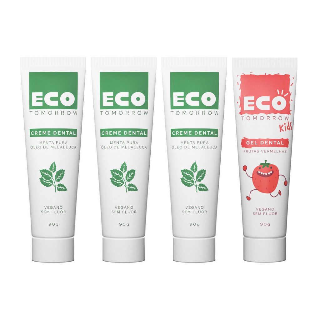 Kit 3 Cremes Dentais Menta Pura 90g + 1 Gel Dental Frutas Vermelhas Kids 90g em Oferta na Shopee