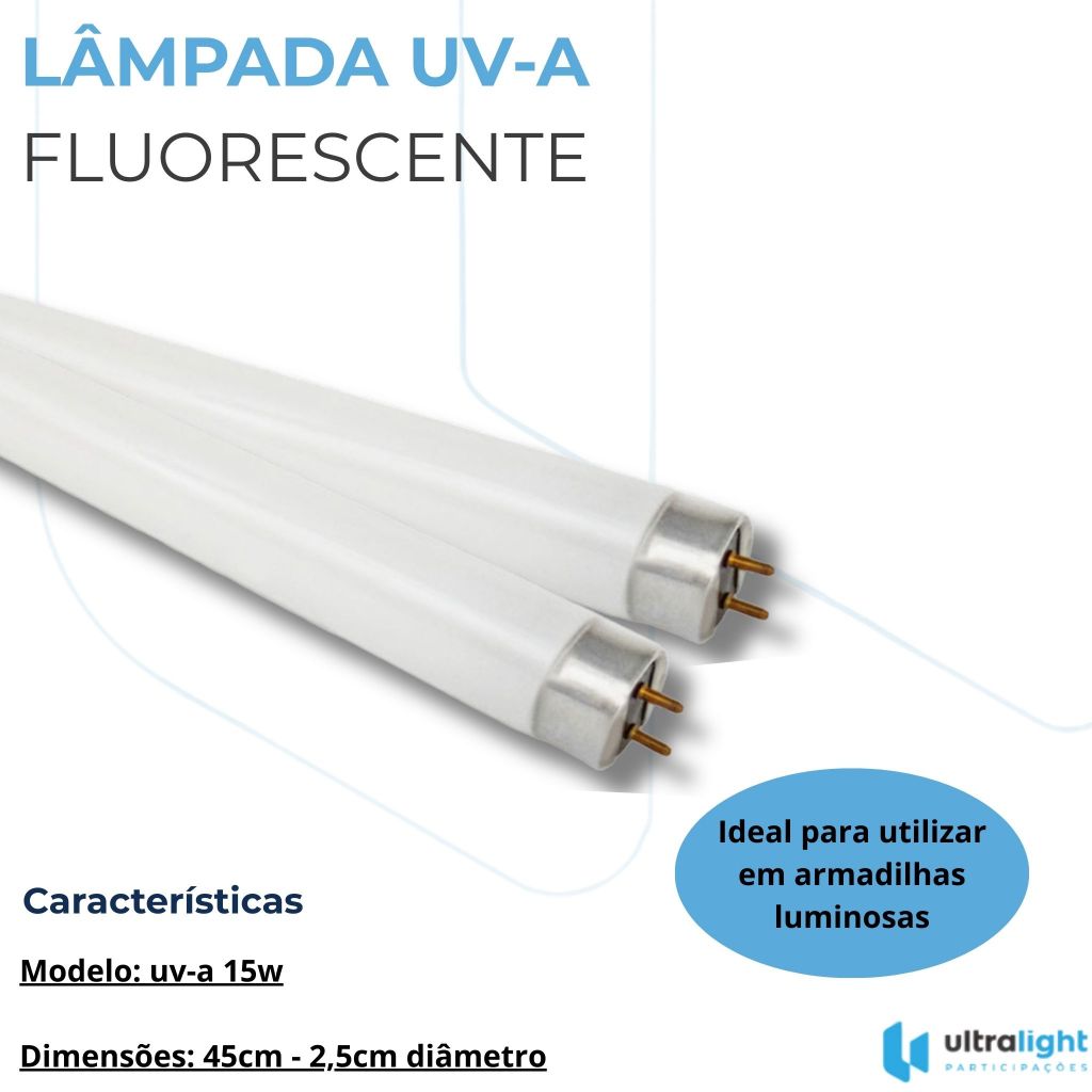 KIT 2 Lâmpadas uv-A 15w Armadilha Luminosa Mata Mosca Inseto Mosquito