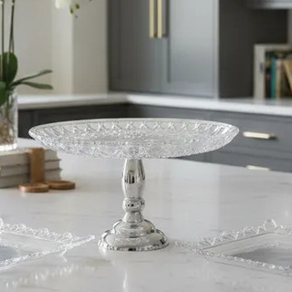 1 Boleira 23,7cm  - Porta Bolo - Boleira Lapidada  Boleira Luxo ,  Boleira  Metalizada Acrílica De Luxo
