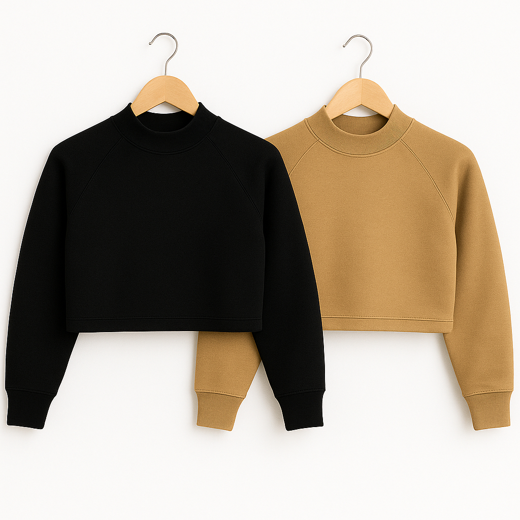 Blusa Cropped Feminina com Manga longa e Sem Capuz Casual