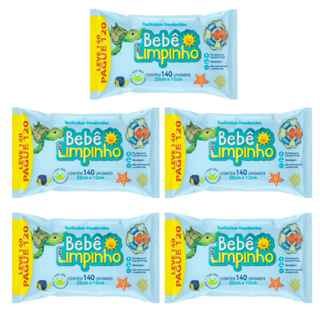 Kit 5x Toalhinhas Umedecidas Bebê Limpinho Premium 140 Unidades 20X12 CM em Oferta na Shopee