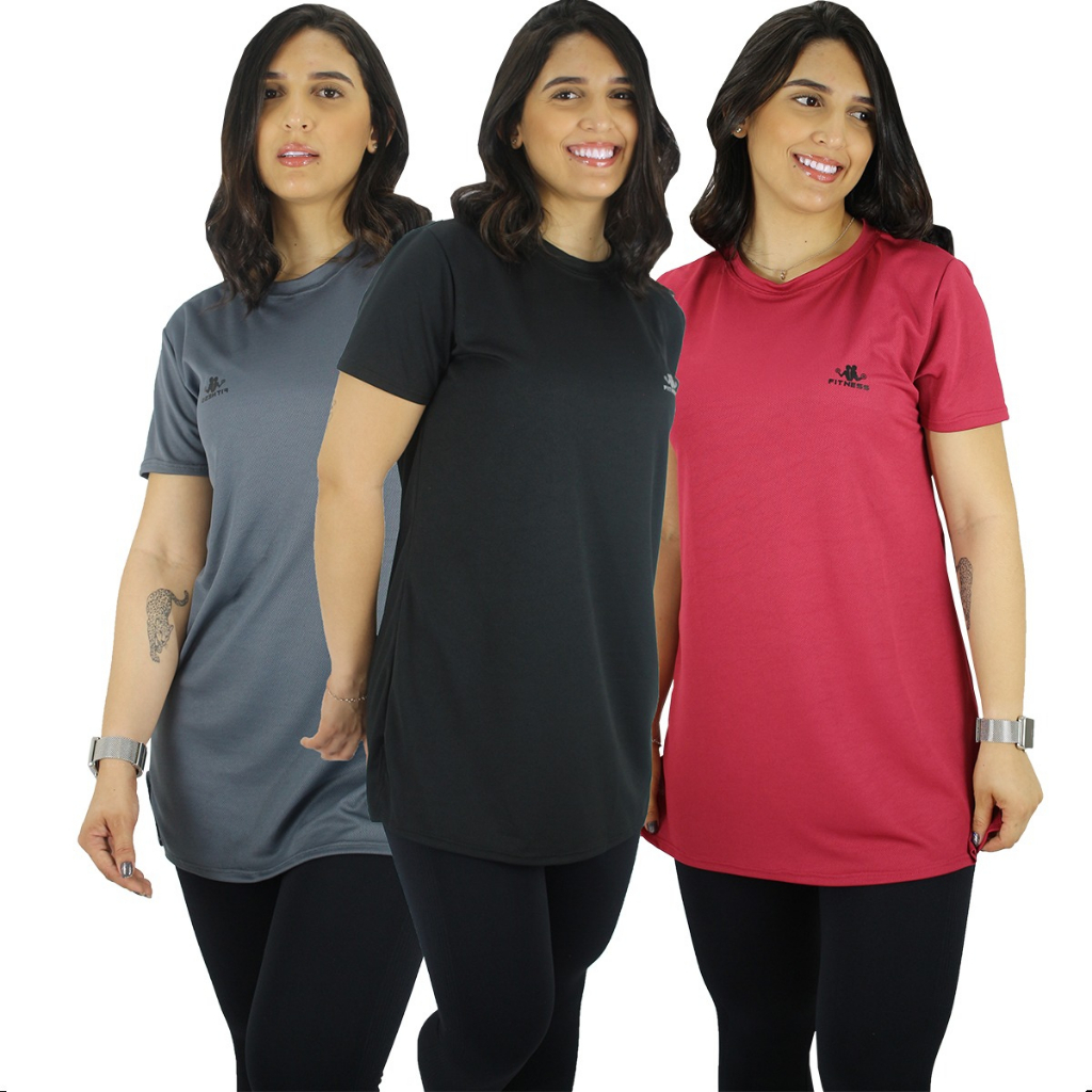 KIT 3 Vestido Blusão Camisão Feminino Academia Dry Fit Moda fitness evangélica academia Esportes em Oferta na Shopee