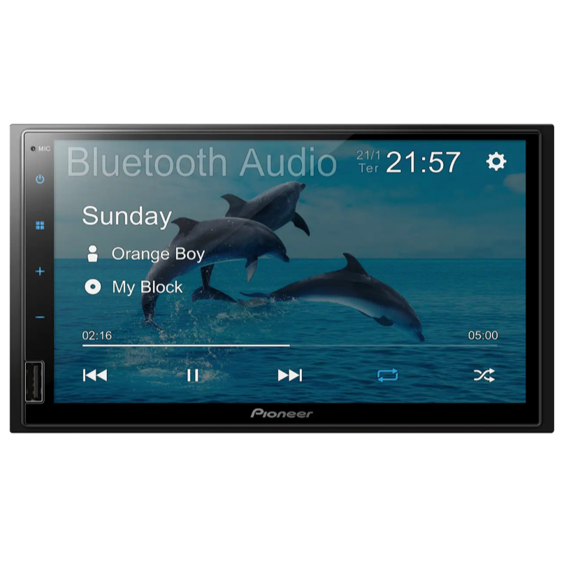 Multimídia Pioneer 7 polegadas, espelhamento smartphone Android, bluetooth, Rádio FM, EQ 13 Bandas