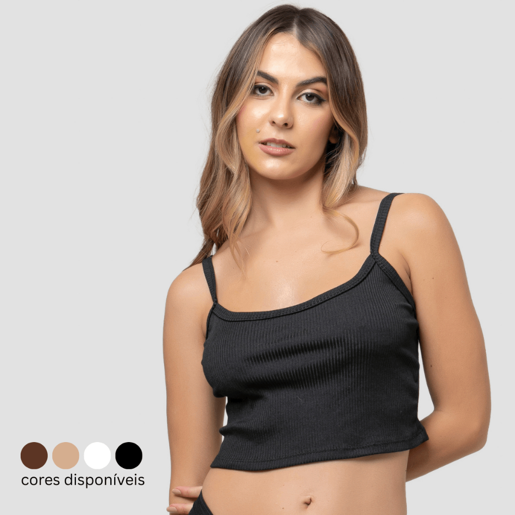 Blusinha Cropped Canelado Alça Feminino Curta Top Camiseta Básica Sem Bojo Alcinha