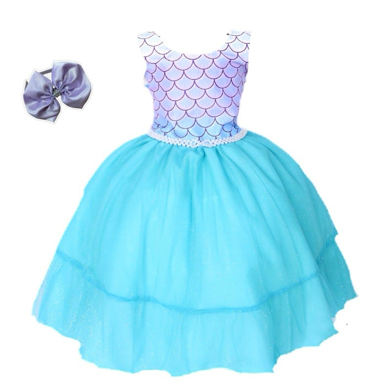 Vestido Fundo do Mar Ariel Sereia Festa Temática Luxo E Tiara