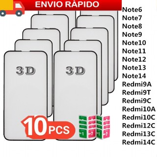 Kit 10 Peças Película Vidro Temperado 3D EspessuraMax Redmi Note 6 7 8 9 10 11 12 13 14 9A 9T 9C 10A 10C 12C 13C 14C em Oferta na Shopee